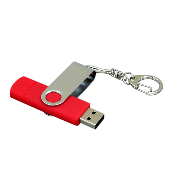 Флешка с  поворотным механизмом, c дополнительным разъемом Micro USB, 16 Гб, красный
