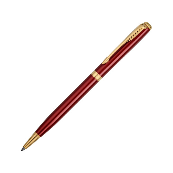 Ручка шариковая тонкая Parker модель SON13 SLM RED GT BP FBLK GB, красный/золотистый